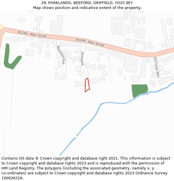 29, PARKLANDS, BEEFORD, DRIFFIELD, YO25 8EY: Location map and indicative extent of plot