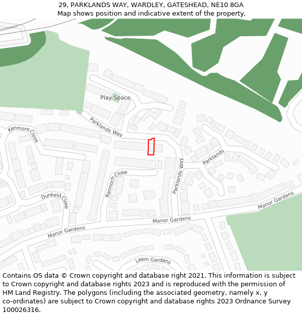 29, PARKLANDS WAY, WARDLEY, GATESHEAD, NE10 8GA: Location map and indicative extent of plot