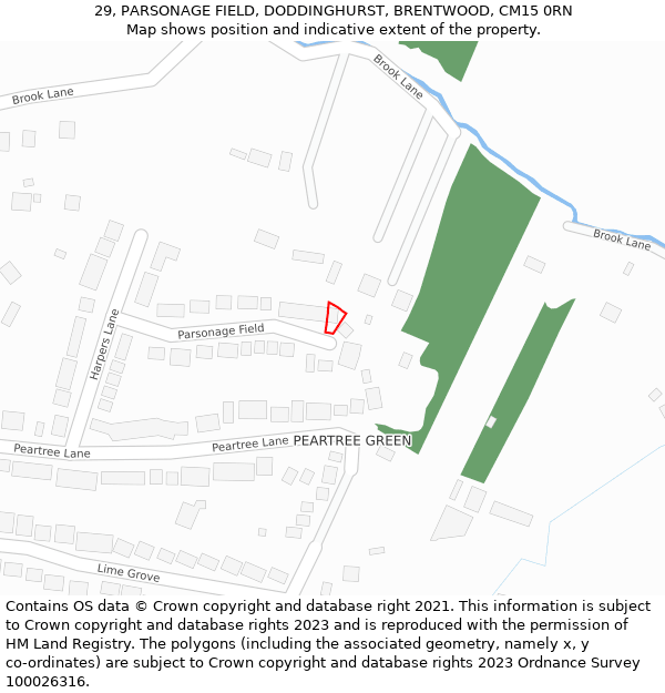 29, PARSONAGE FIELD, DODDINGHURST, BRENTWOOD, CM15 0RN: Location map and indicative extent of plot