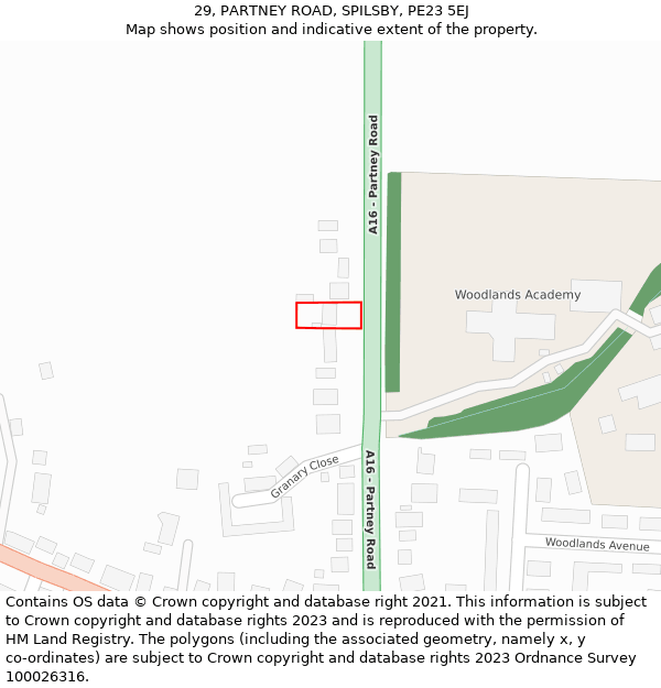 29, PARTNEY ROAD, SPILSBY, PE23 5EJ: Location map and indicative extent of plot