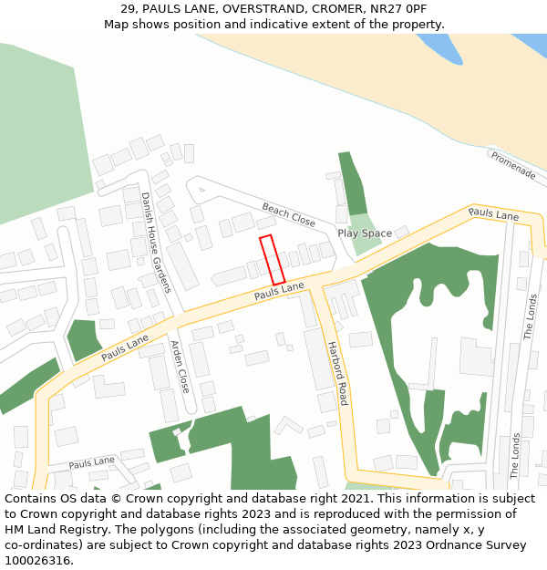 29, PAULS LANE, OVERSTRAND, CROMER, NR27 0PF: Location map and indicative extent of plot