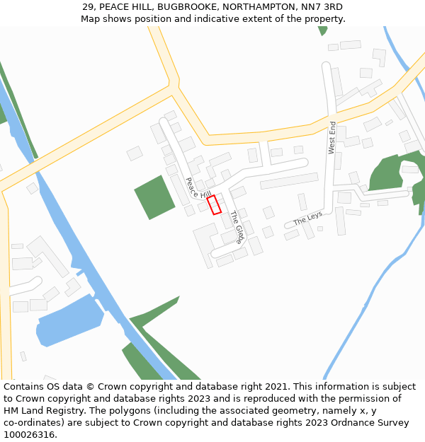 29, PEACE HILL, BUGBROOKE, NORTHAMPTON, NN7 3RD: Location map and indicative extent of plot