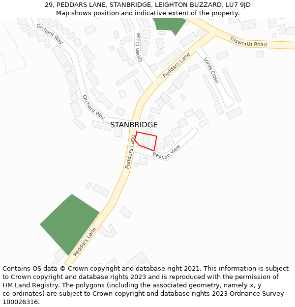 29, PEDDARS LANE, STANBRIDGE, LEIGHTON BUZZARD, LU7 9JD: Location map and indicative extent of plot