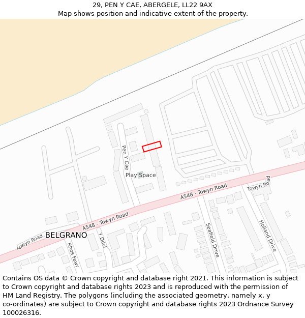 29, PEN Y CAE, ABERGELE, LL22 9AX: Location map and indicative extent of plot