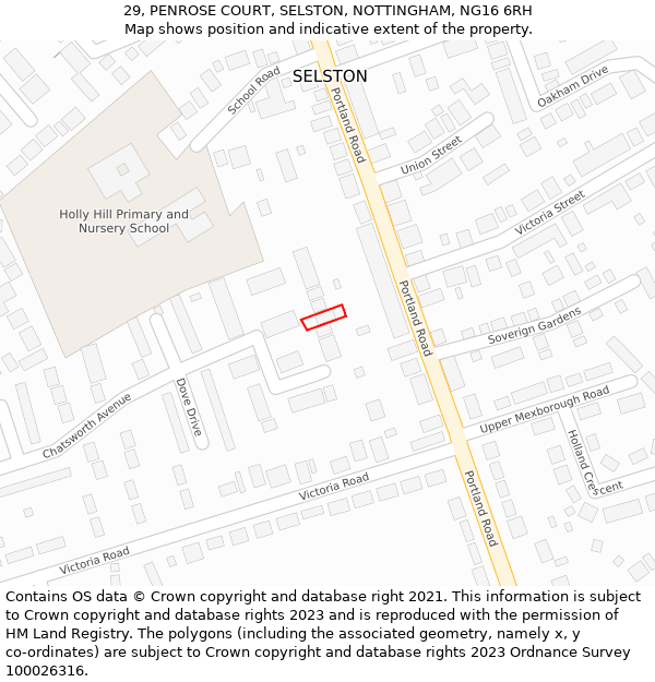 29, PENROSE COURT, SELSTON, NOTTINGHAM, NG16 6RH: Location map and indicative extent of plot