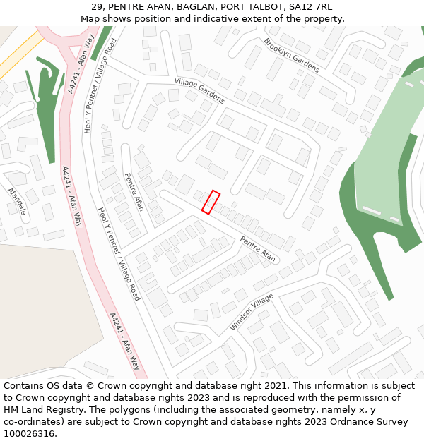 29, PENTRE AFAN, BAGLAN, PORT TALBOT, SA12 7RL: Location map and indicative extent of plot