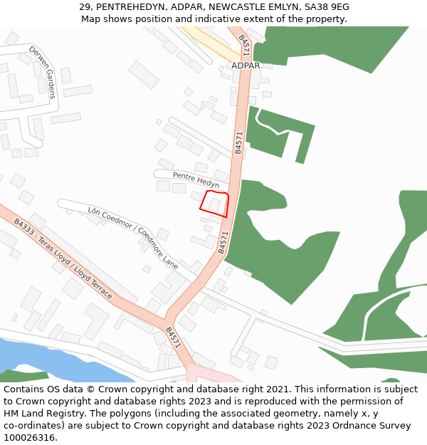 29, PENTREHEDYN, ADPAR, NEWCASTLE EMLYN, SA38 9EG: Location map and indicative extent of plot