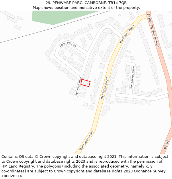 29, PENWARE PARC, CAMBORNE, TR14 7QR: Location map and indicative extent of plot