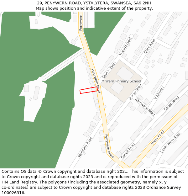 29, PENYWERN ROAD, YSTALYFERA, SWANSEA, SA9 2NH: Location map and indicative extent of plot