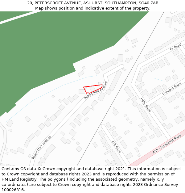 29, PETERSCROFT AVENUE, ASHURST, SOUTHAMPTON, SO40 7AB: Location map and indicative extent of plot