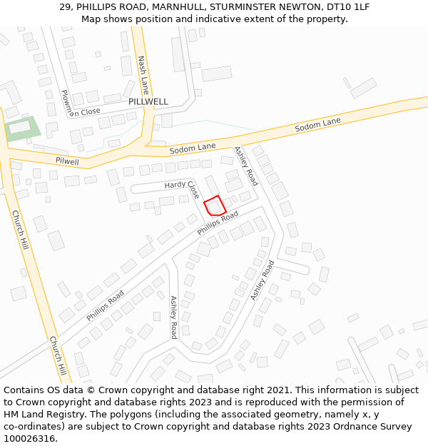 29, PHILLIPS ROAD, MARNHULL, STURMINSTER NEWTON, DT10 1LF: Location map and indicative extent of plot