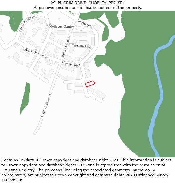 29, PILGRIM DRIVE, CHORLEY, PR7 3TH: Location map and indicative extent of plot