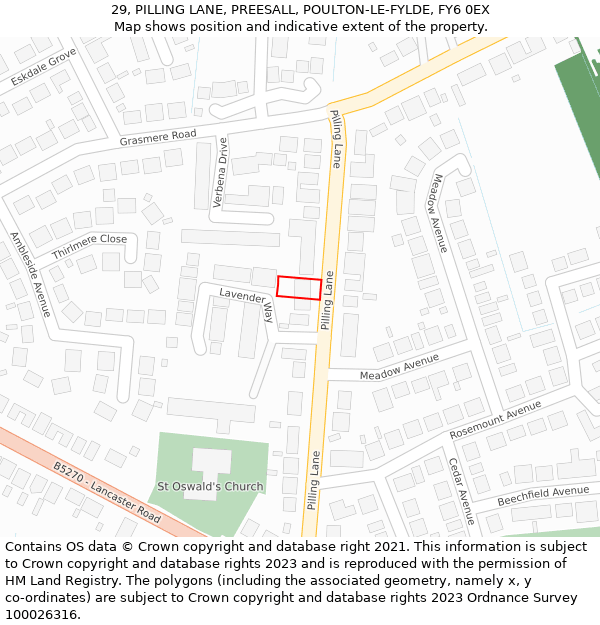 29, PILLING LANE, PREESALL, POULTON-LE-FYLDE, FY6 0EX: Location map and indicative extent of plot