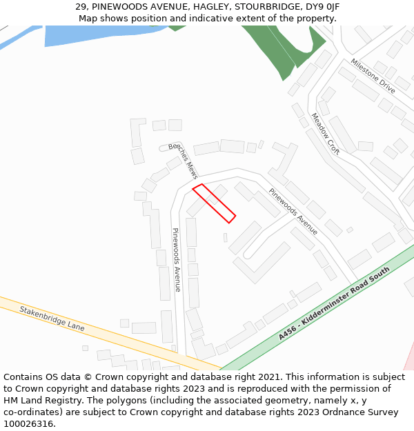 29, PINEWOODS AVENUE, HAGLEY, STOURBRIDGE, DY9 0JF: Location map and indicative extent of plot