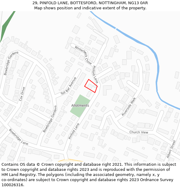 29, PINFOLD LANE, BOTTESFORD, NOTTINGHAM, NG13 0AR: Location map and indicative extent of plot
