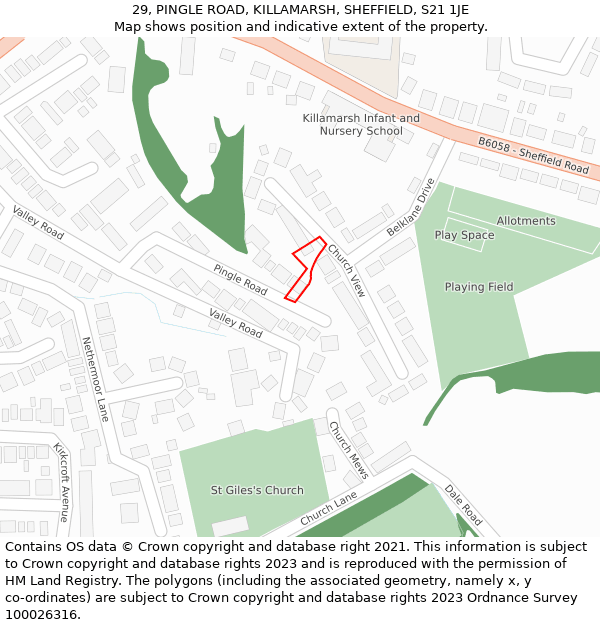 29, PINGLE ROAD, KILLAMARSH, SHEFFIELD, S21 1JE: Location map and indicative extent of plot