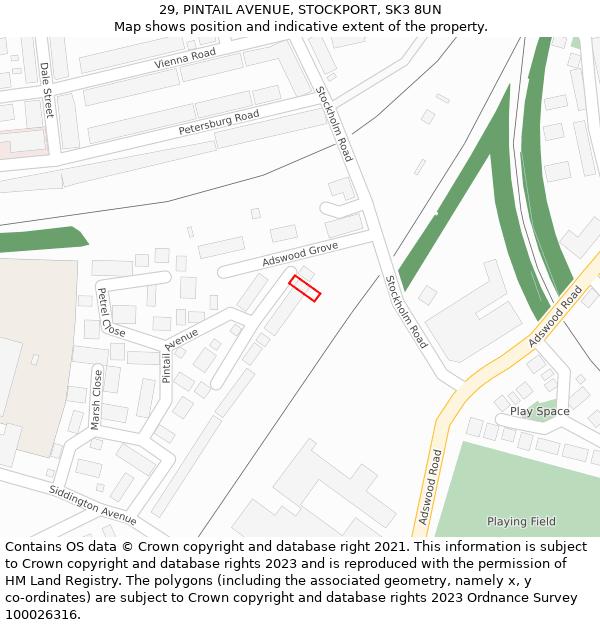 29, PINTAIL AVENUE, STOCKPORT, SK3 8UN: Location map and indicative extent of plot