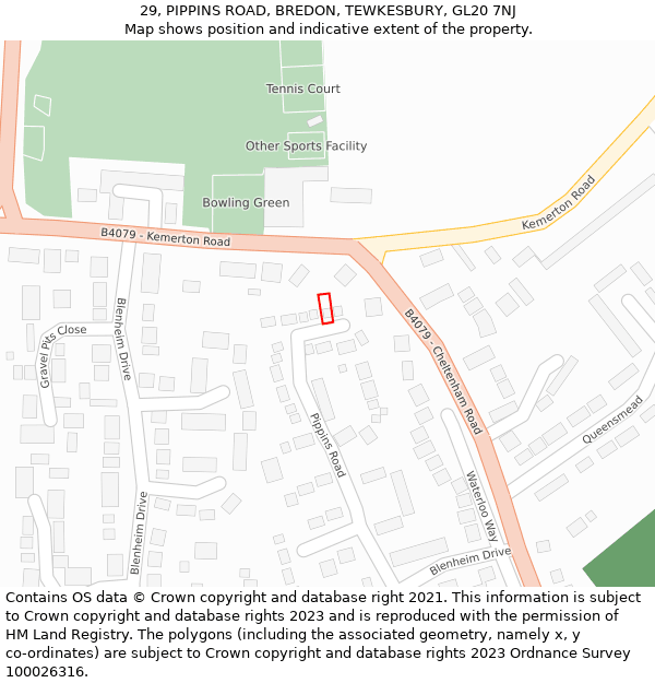 29, PIPPINS ROAD, BREDON, TEWKESBURY, GL20 7NJ: Location map and indicative extent of plot