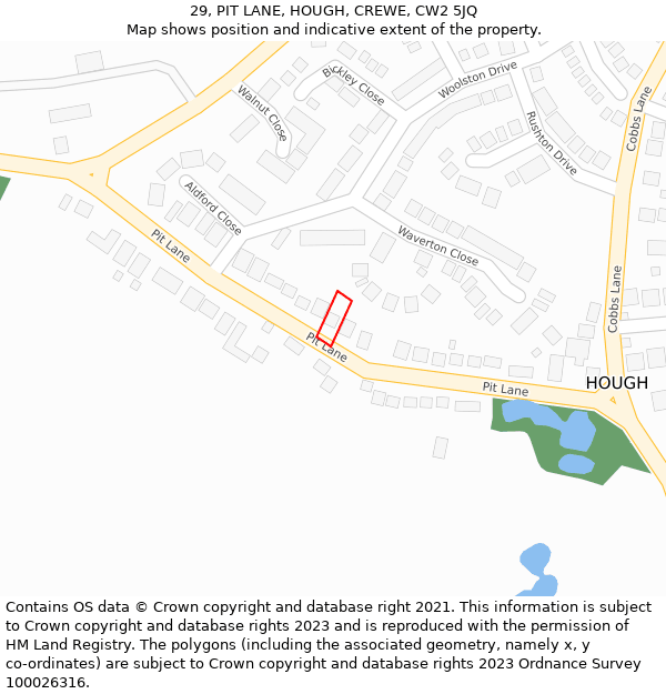 29, PIT LANE, HOUGH, CREWE, CW2 5JQ: Location map and indicative extent of plot