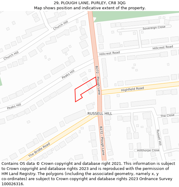 29, PLOUGH LANE, PURLEY, CR8 3QG: Location map and indicative extent of plot