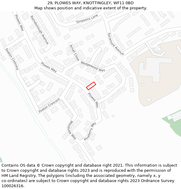 29, PLOWES WAY, KNOTTINGLEY, WF11 0BD: Location map and indicative extent of plot
