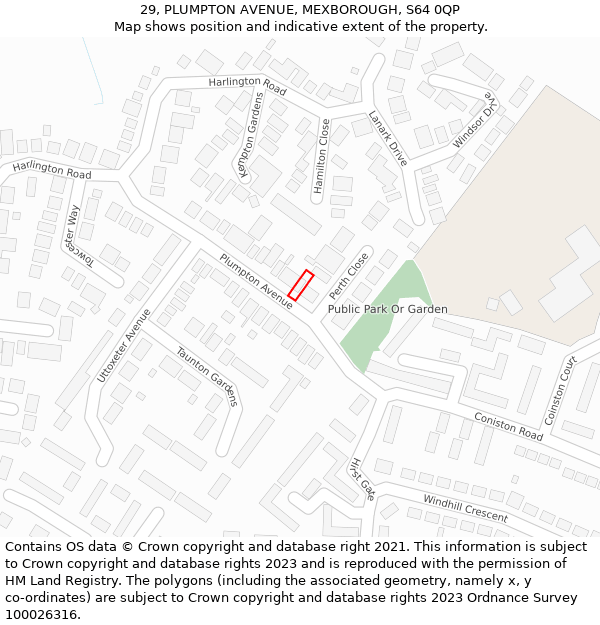 29, PLUMPTON AVENUE, MEXBOROUGH, S64 0QP: Location map and indicative extent of plot