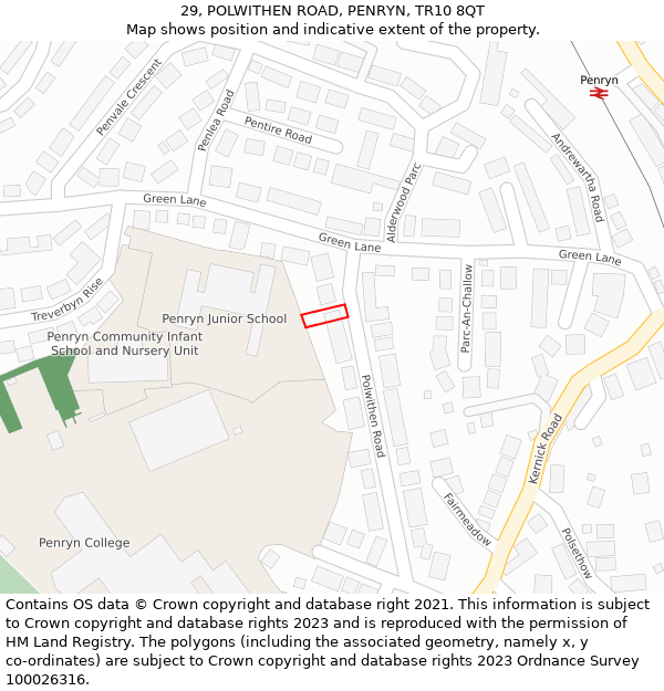 29, POLWITHEN ROAD, PENRYN, TR10 8QT: Location map and indicative extent of plot