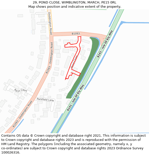 29, POND CLOSE, WIMBLINGTON, MARCH, PE15 0RL: Location map and indicative extent of plot