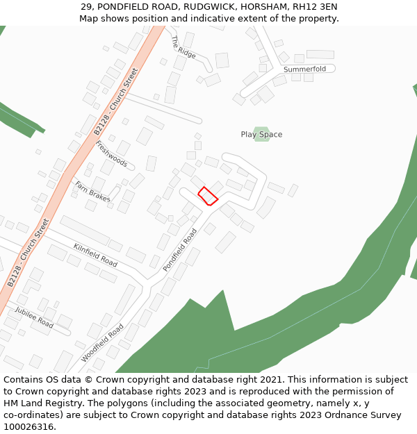 29, PONDFIELD ROAD, RUDGWICK, HORSHAM, RH12 3EN: Location map and indicative extent of plot