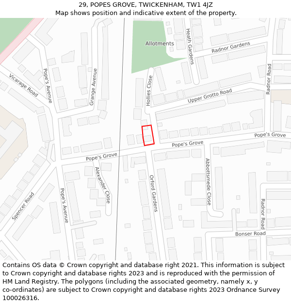 29, POPES GROVE, TWICKENHAM, TW1 4JZ: Location map and indicative extent of plot