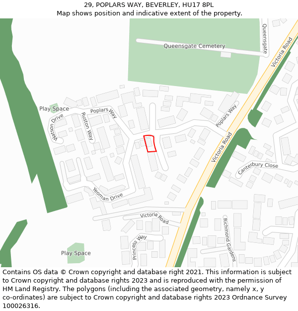29, POPLARS WAY, BEVERLEY, HU17 8PL: Location map and indicative extent of plot
