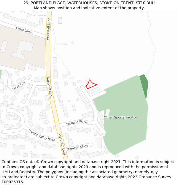 29, PORTLAND PLACE, WATERHOUSES, STOKE-ON-TRENT, ST10 3HU: Location map and indicative extent of plot