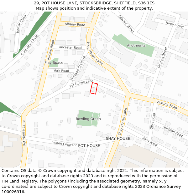29, POT HOUSE LANE, STOCKSBRIDGE, SHEFFIELD, S36 1ES: Location map and indicative extent of plot