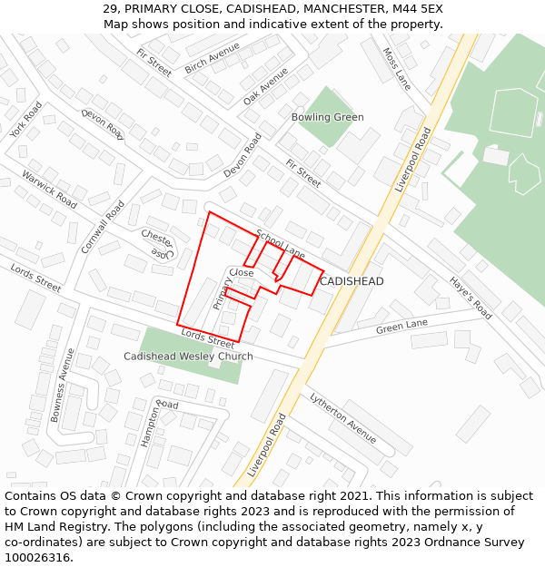 29, PRIMARY CLOSE, CADISHEAD, MANCHESTER, M44 5EX: Location map and indicative extent of plot