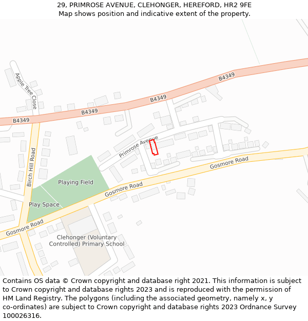 29, PRIMROSE AVENUE, CLEHONGER, HEREFORD, HR2 9FE: Location map and indicative extent of plot