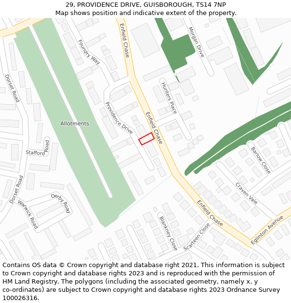 29, PROVIDENCE DRIVE, GUISBOROUGH, TS14 7NP: Location map and indicative extent of plot