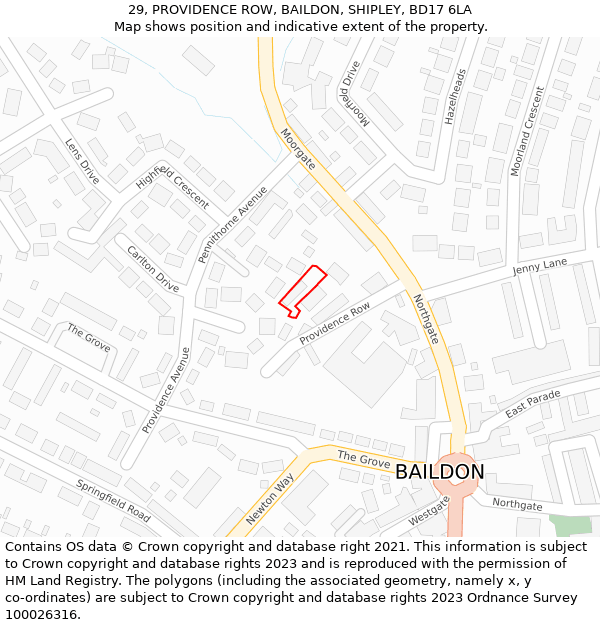 29, PROVIDENCE ROW, BAILDON, SHIPLEY, BD17 6LA: Location map and indicative extent of plot