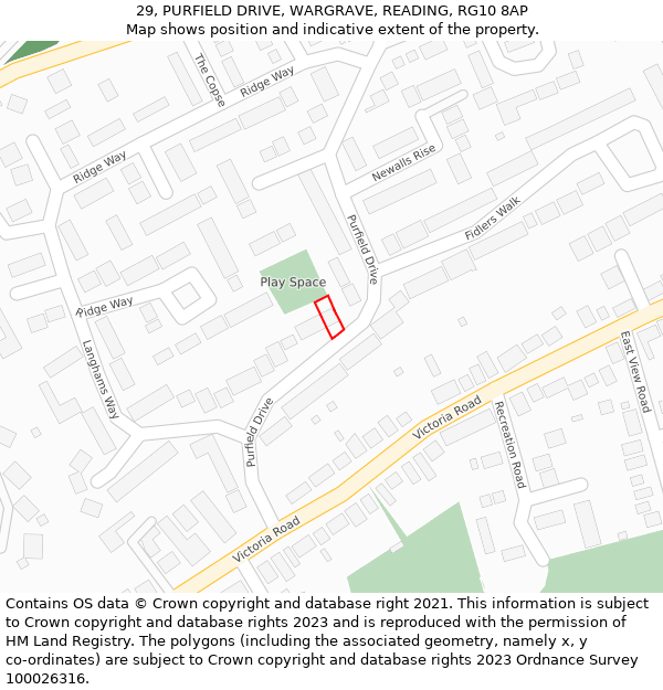 29, PURFIELD DRIVE, WARGRAVE, READING, RG10 8AP: Location map and indicative extent of plot