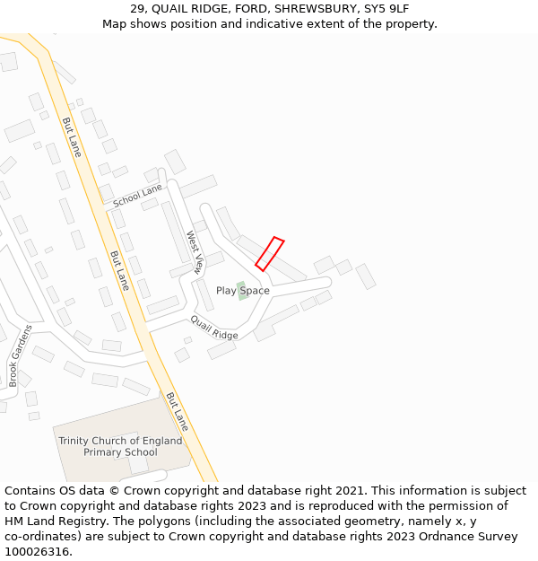 29, QUAIL RIDGE, FORD, SHREWSBURY, SY5 9LF: Location map and indicative extent of plot