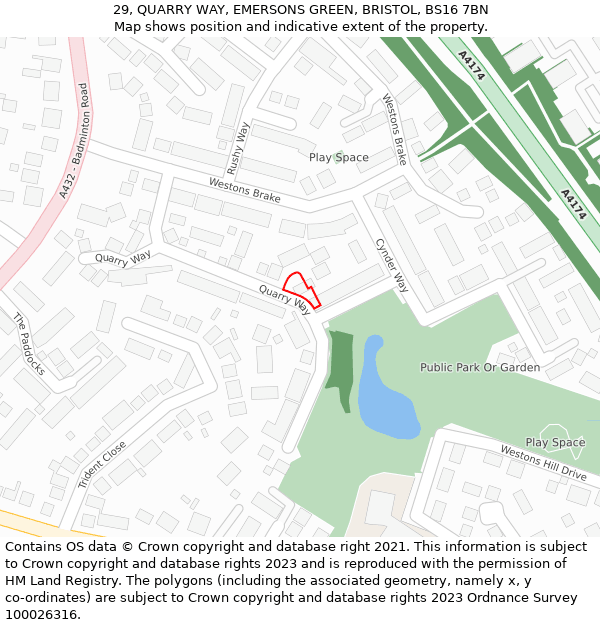 29, QUARRY WAY, EMERSONS GREEN, BRISTOL, BS16 7BN: Location map and indicative extent of plot