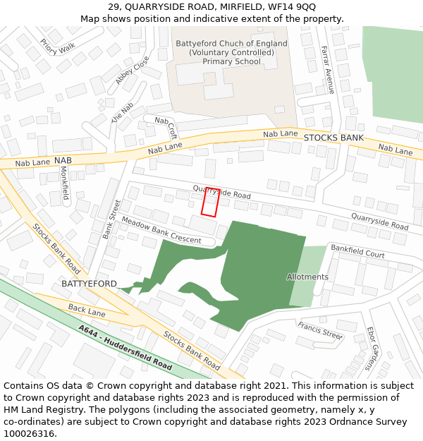 29, QUARRYSIDE ROAD, MIRFIELD, WF14 9QQ: Location map and indicative extent of plot