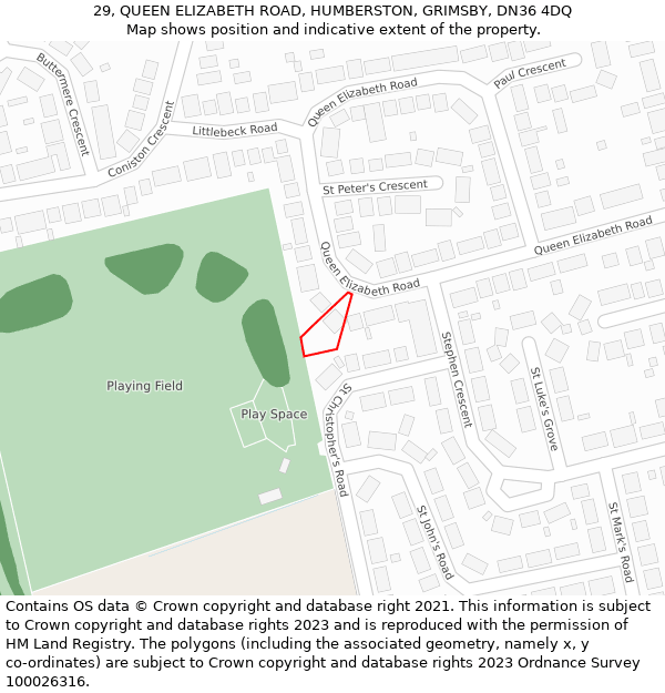 29, QUEEN ELIZABETH ROAD, HUMBERSTON, GRIMSBY, DN36 4DQ: Location map and indicative extent of plot