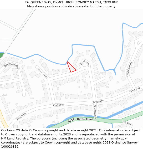 29, QUEENS WAY, DYMCHURCH, ROMNEY MARSH, TN29 0NB: Location map and indicative extent of plot