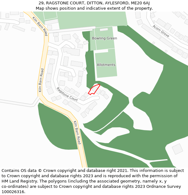 29, RAGSTONE COURT, DITTON, AYLESFORD, ME20 6AJ: Location map and indicative extent of plot