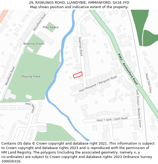 29, RAWLINGS ROAD, LLANDYBIE, AMMANFORD, SA18 3YD: Location map and indicative extent of plot