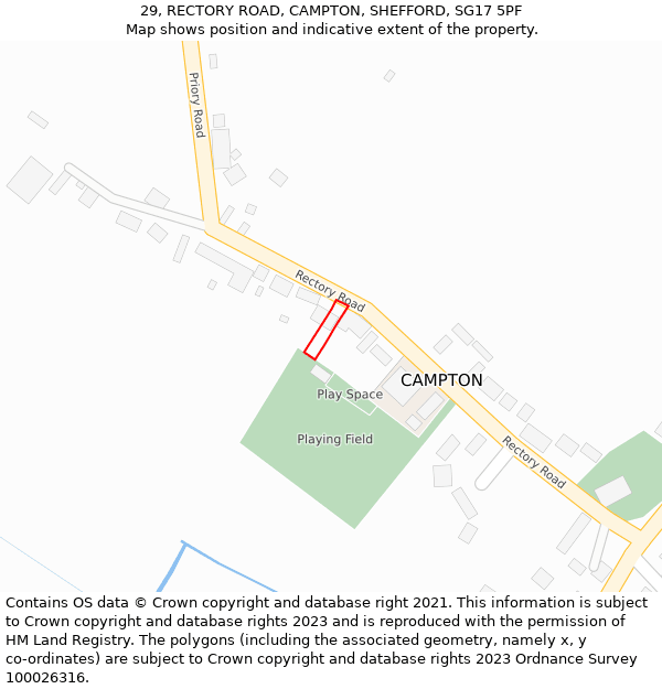 29, RECTORY ROAD, CAMPTON, SHEFFORD, SG17 5PF: Location map and indicative extent of plot