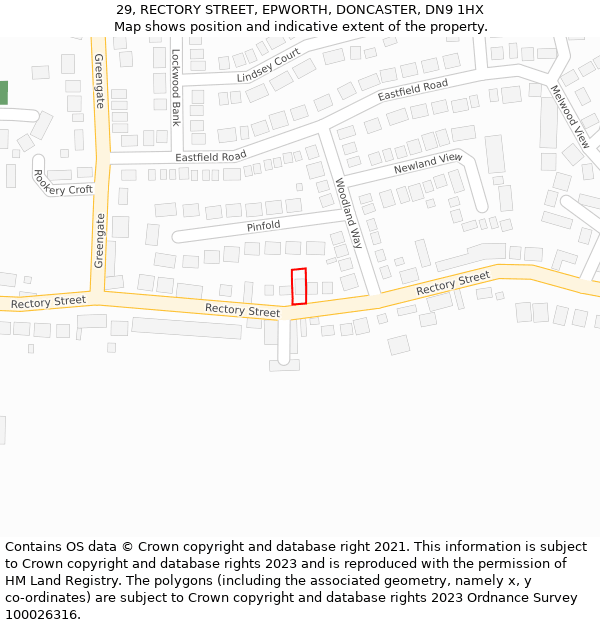 29, RECTORY STREET, EPWORTH, DONCASTER, DN9 1HX: Location map and indicative extent of plot