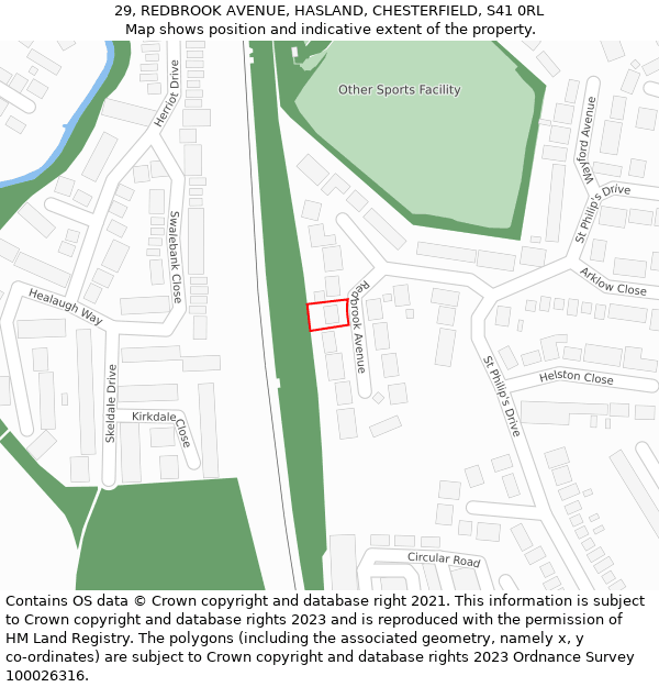 29, REDBROOK AVENUE, HASLAND, CHESTERFIELD, S41 0RL: Location map and indicative extent of plot