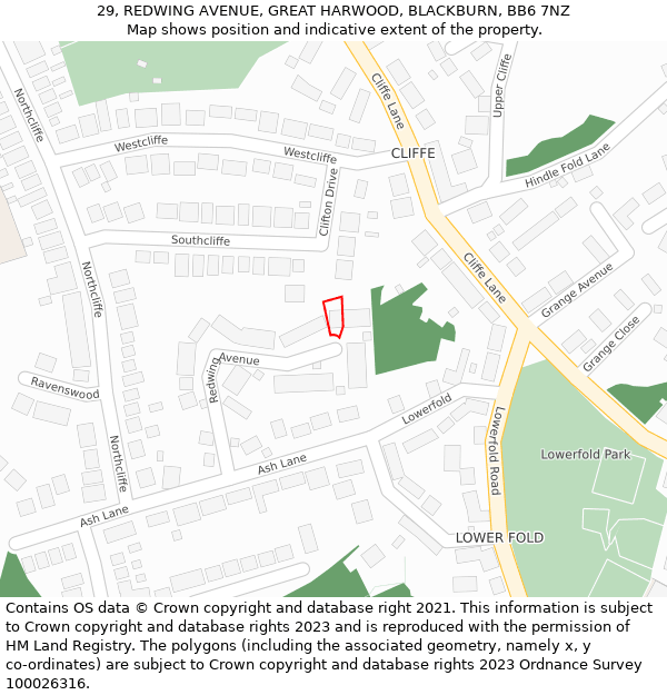 29, REDWING AVENUE, GREAT HARWOOD, BLACKBURN, BB6 7NZ: Location map and indicative extent of plot