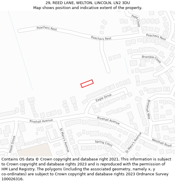 29, REED LANE, WELTON, LINCOLN, LN2 3DU: Location map and indicative extent of plot